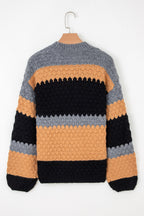 Khaki Color Block High Neck Baggy Sweater