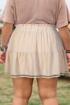 Parchment Plus Size Frilled Elastic Waist Lace Trim Boho Ruffled Shorts