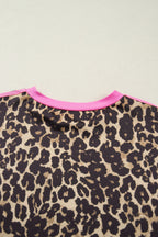 Apricot Leopard Print Contrast Varsity Striped Detail Loose T Shirt Dress