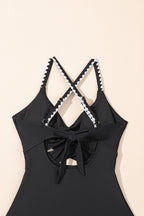 Beau Blue Ric Rac Trim Contrasted Patchwork Cutout One Piece Swimsuit