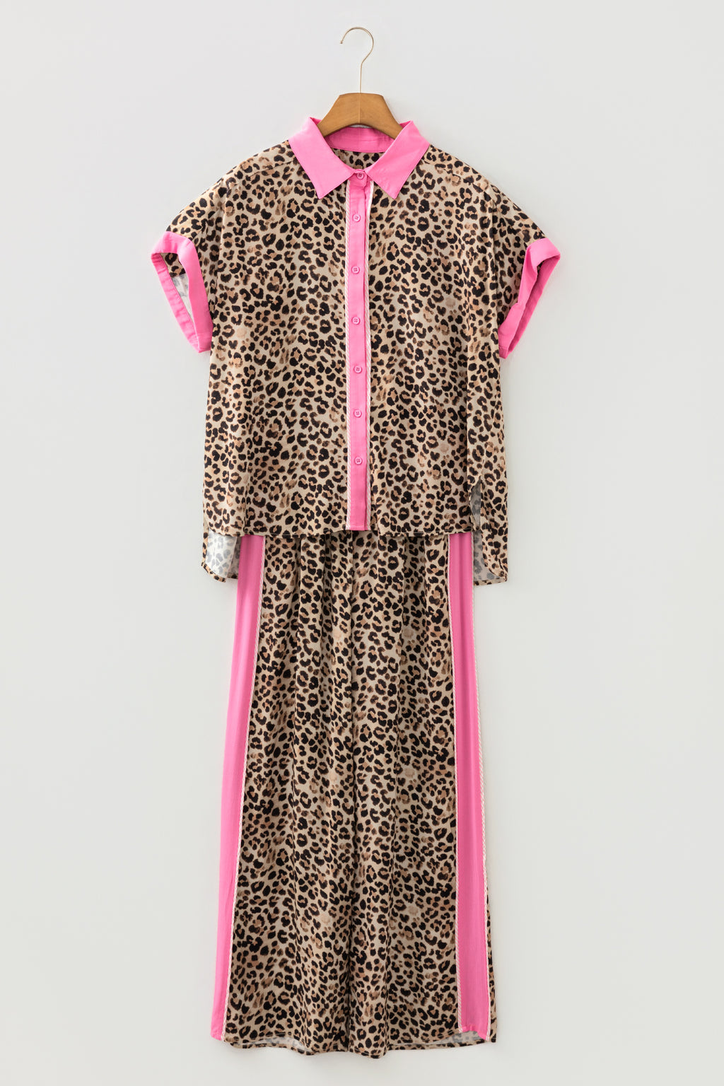 Contrast Trim Leopard Top and Pant Set