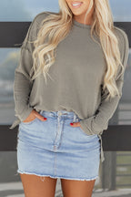 Twist Ribbed Exposed Seam Detail Long Sleeve Loose Top