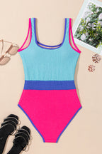 Textured Color Block Patchwork One Piece Swimsuit