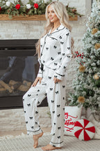White Bows Print Two Piece Sleepwear