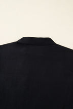 Black Contrast Trim Knot Cuffs Plus Size V Neck Mini Dress