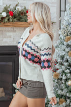 Pink Stripe Geometric Button Up Sweater Cardigan