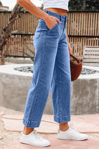 Sky Blue Cropped High Rise Wide Leg Jeans