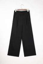 Pleated Detail Pull On High Elastic Waist Loose Straight Pants