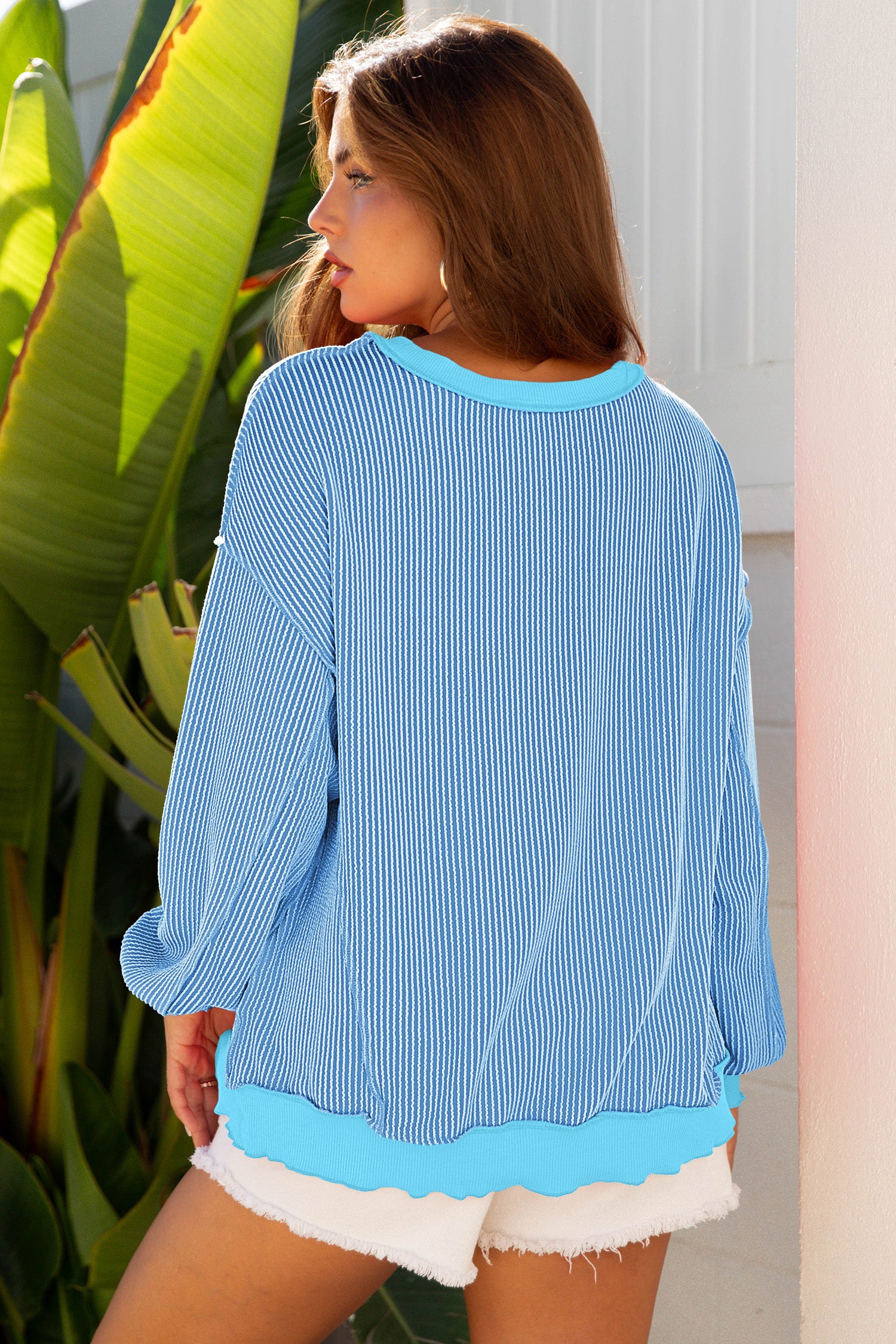 Twisted Rib Uneven Hem Drop Shoulder Loose Knit Top