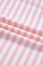 Pink Stripe Drop Shoulder Round Neck Top and Buttoned Straight Pants Two Piece Set