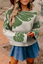 Bold Flower Pattern Wide Sleeve Baggy Sweater