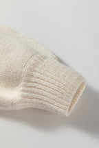 Beige Embroidered Floral Sleeve Round Neck Loose Sweater