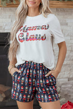 Pink Mama Claus Plaid Letter Tee Nutcracker Shorts 2pcs Lounge Set