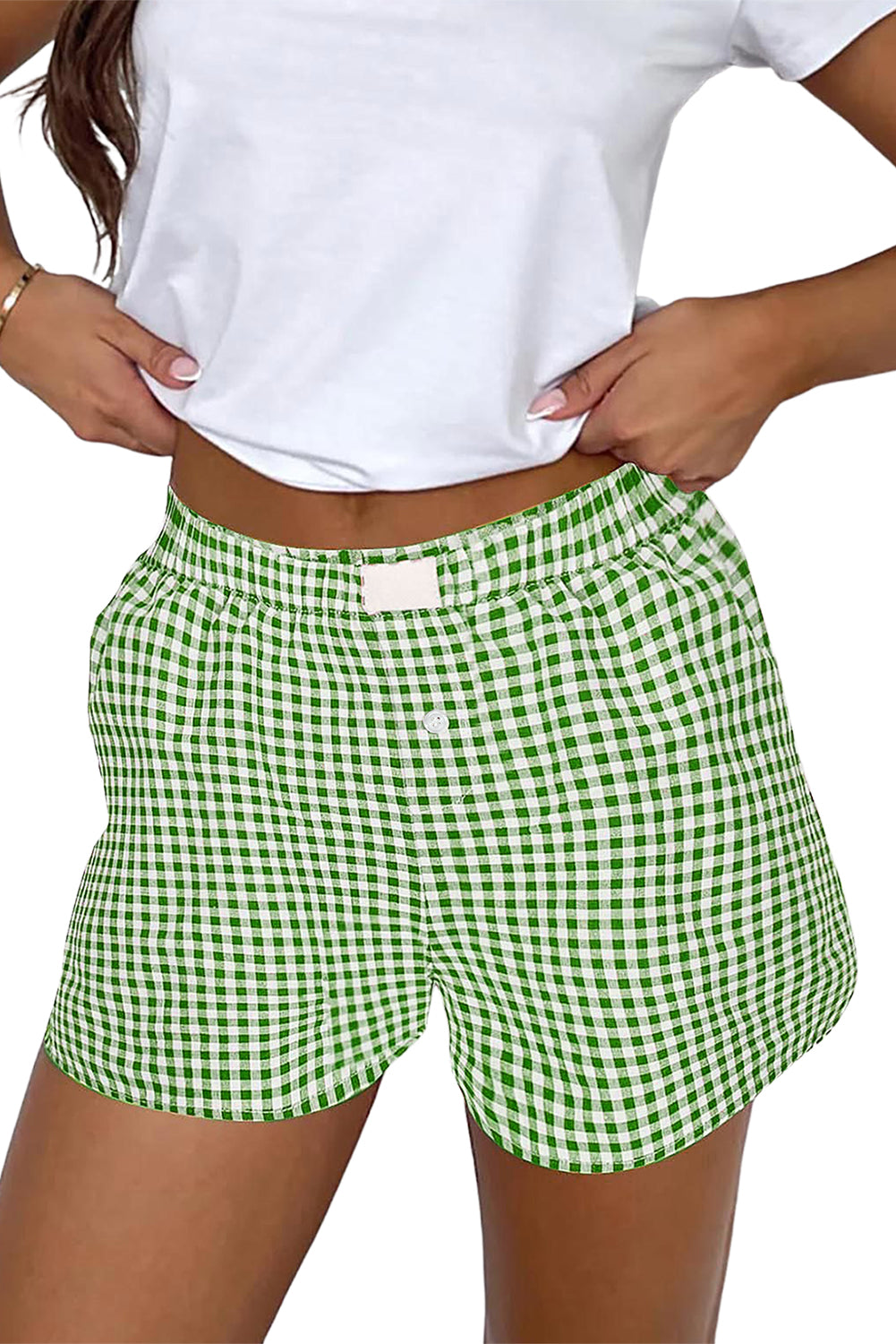 Blue Gingham Printed High Waist Shorts