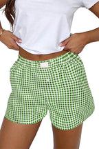 Blue Gingham Printed High Waist Shorts