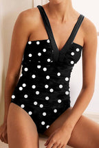Black Polka Dot Print V Neck Tankini Set