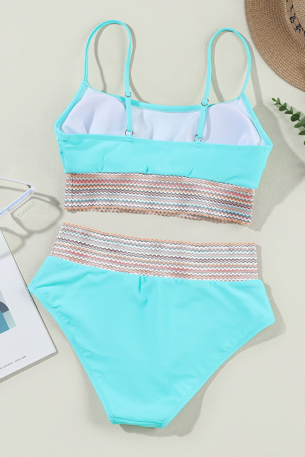 Striped Patchwork Spaghetti Strap High Waist Bikini Swimsuit
