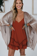 Smoke Gray 3/4 Sleeve Open Front Velvet Kimono