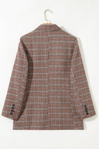Brown Houndstooth Lapel Collar Blazer