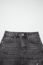 Irregular Distressed Bottom Denim Midi Skirt