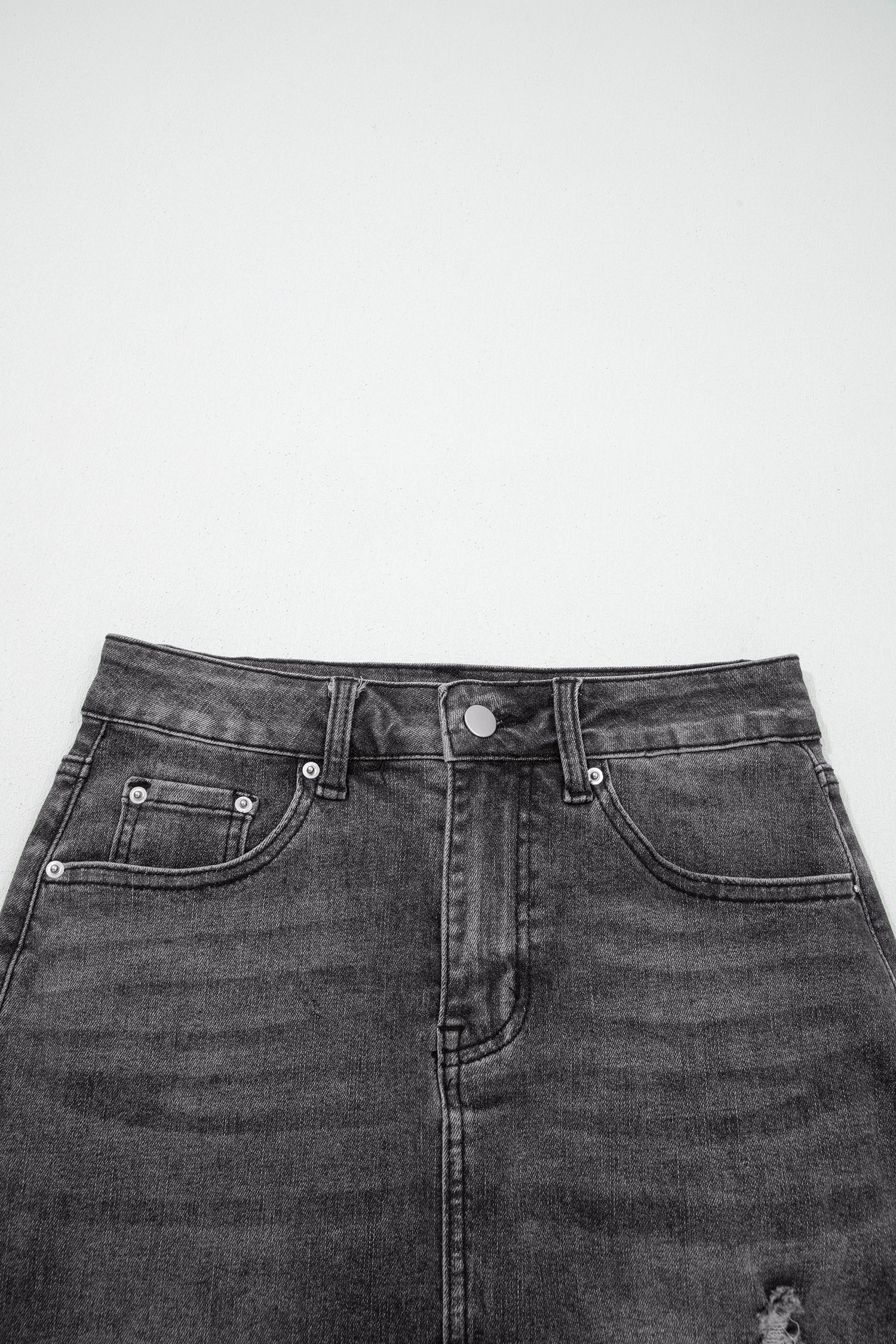 Irregular Distressed Bottom Denim Midi Skirt