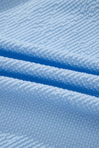 Beau Blue Flower Embroidered Puff Sleeve Split Neck Textured Blouse