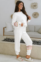 Striped Drop Shoulder Round Neck Pullover and Jogger Pants Active Outfit
