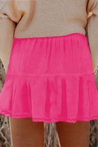 Plus Size Frilled Elastic Waist Lace Trim Boho Ruffled Shorts