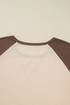 Brown Floral Print Patchwork Color Block Long Sleeve Top