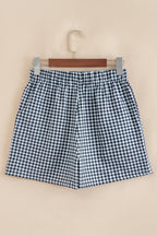 Blue Gingham Printed High Waist Shorts
