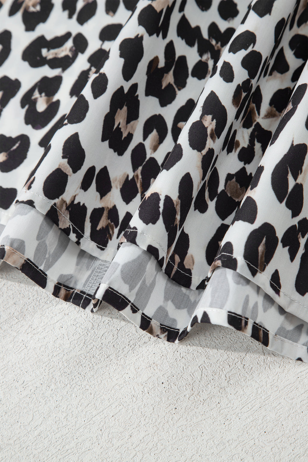 Multicolour Leopard Print Contrast Trim Button Split Neck Plus Long Sleeve Top