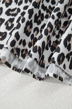 Multicolour Leopard Print Contrast Trim Button Split Neck Plus Long Sleeve Top