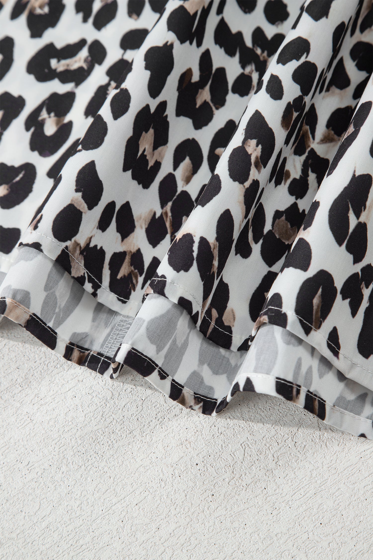 Multicolour Leopard Print Contrast Trim Button Split Neck Plus Long Sleeve Top