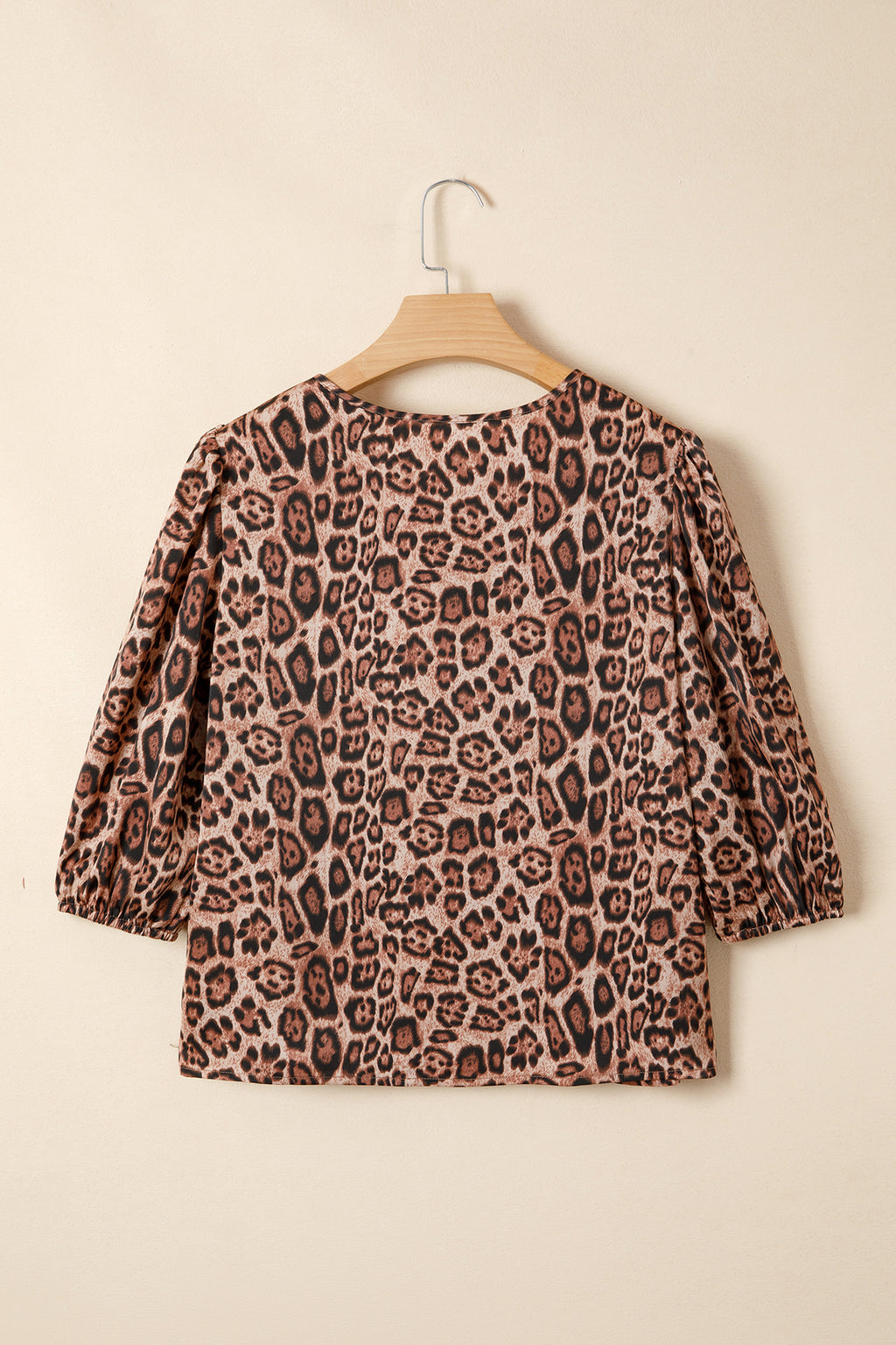 Brown Leopard Bow Tie Puff Sleeve Blouse