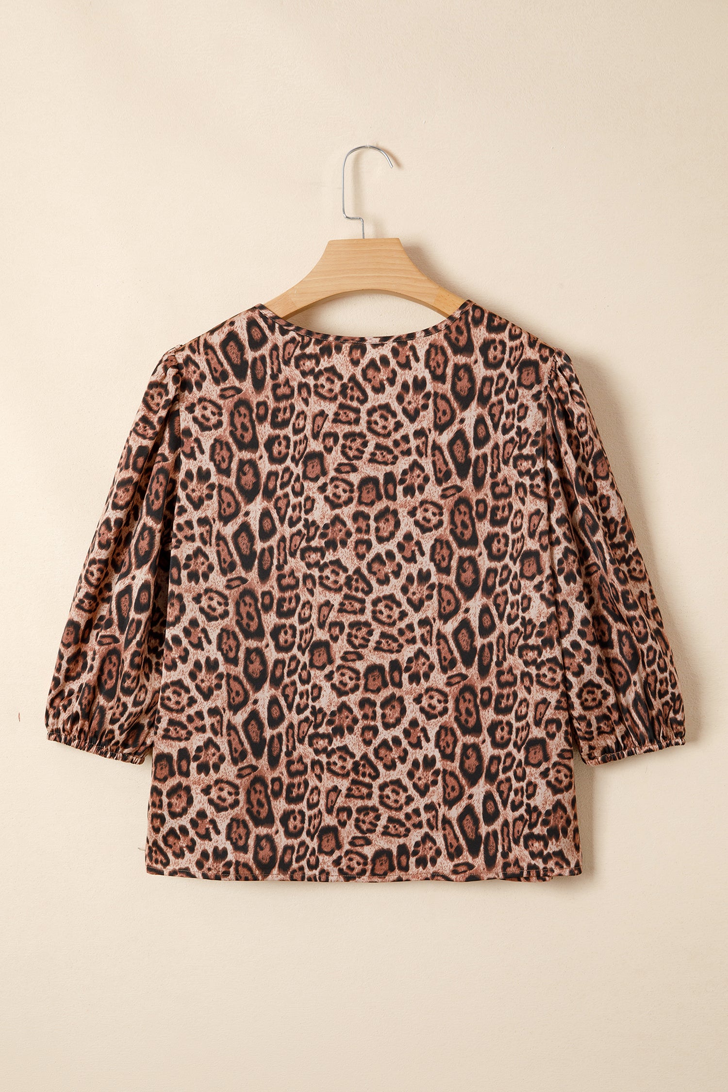 Brown Leopard Bow Tie Puff Sleeve Blouse