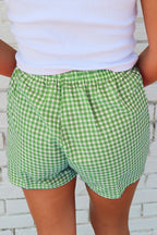 Blue Gingham Printed High Waist Shorts