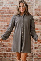 Simply Taupe Waffle Knit Shirt Tunic Dress