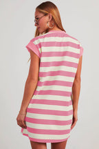 Striped Cap Sleeve Shift T Shirt Dress