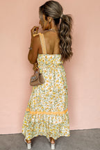 Banana Cream Floral Lace Tied Strap Empire Waist Maxi Dress