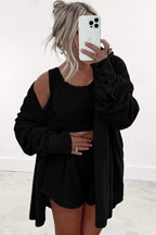 Gray 3 Pcs Crop Tank Top Shorts with Cardigan Lounge Set