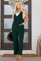 Evergreen Corduroy V Neck Patched Pocket Sleeveless Jumpsuit