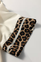 Jet Stream Leopard Patchwork Trim Split Neck Short Sleeve Blouse
