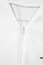 White Stripe Zip up Drop Shoulder Pullover and Shorts 2pcs Outfit