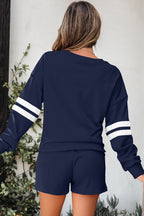 Varsity Striped Sleeve Drop Shoulder Sweatshirt and Short Set