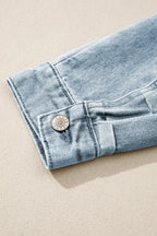 Beau Blue Denim Checkered Pattern Patchwork Womens Casual Jacket