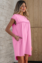 Mint Green Frilled Trim Crew Neck Loose Fit Mini Dress
