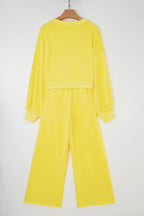 Light Pink Drop Shoulder Puff Sleeve Crop Pullover Drawstring Wide Leg Pants Set