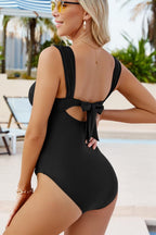 Black Cut out Twist Bowknot Backless One Piece Swimsuit
