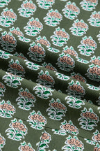 Green Contrast Striped Frilled Collar 3/4 Sleeve Plus Size Floral Dress