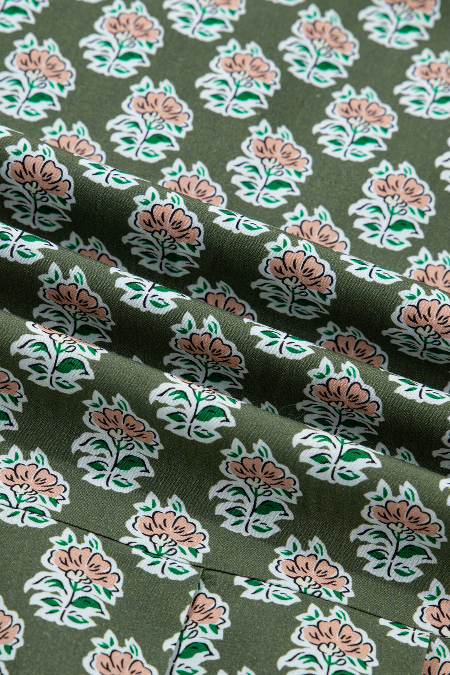 Green Contrast Striped Frilled Collar 3/4 Sleeve Plus Size Floral Dress